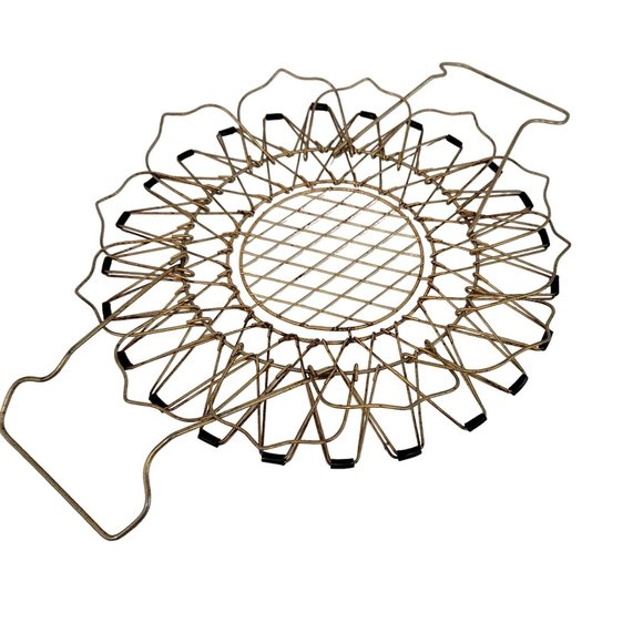 VINTAGE COLLAPSABLE WIRE EGG BASKET FRENCH COUNTRY PRIMITIVE Rare Style Stone Po - Picture 2 of 7